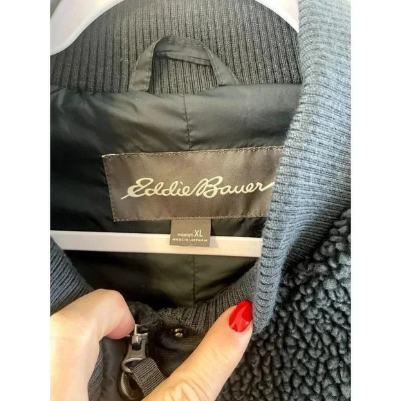 Eddie Bauer Women's Oversized Sherpa Fleece Parka Jacket COAT Dark Gray Size XL - Picture 10 of 10